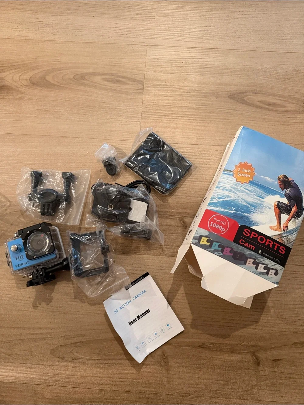 Blue HD Action Sports Camera with Accessories